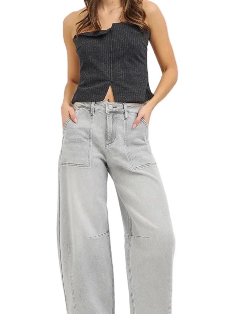 NWT Risen Women's Slouchy Barrel Wide Leg Jeans - Light Gray